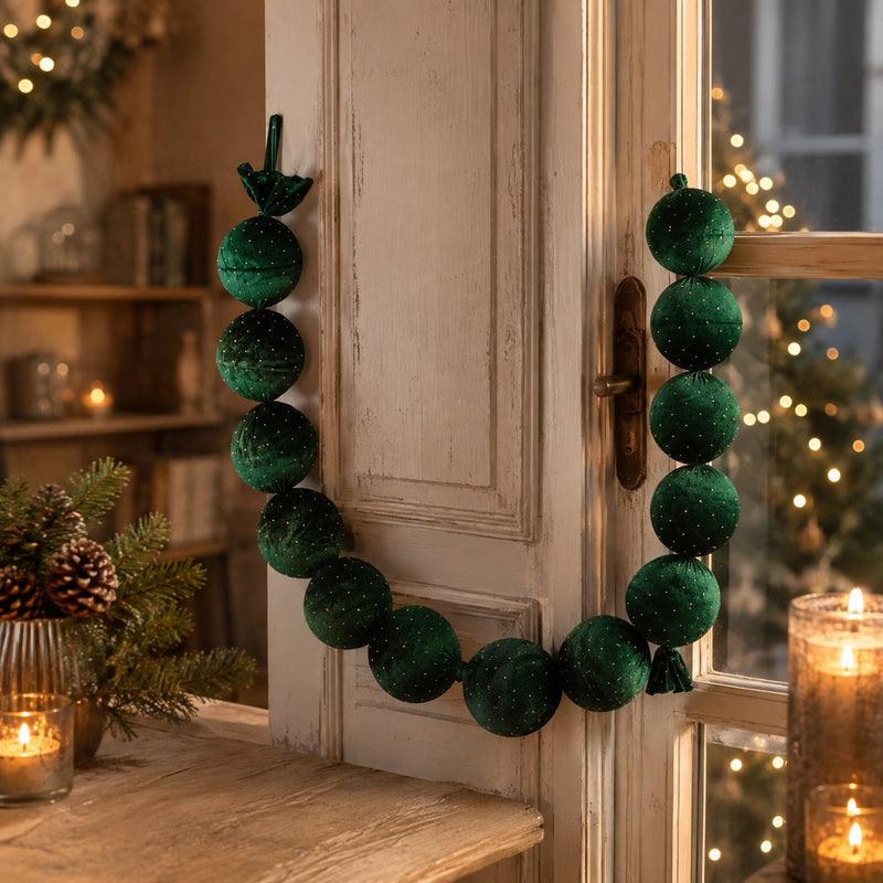EDG Enzo De Gasperi Festone Natalizio 17 Palle Brillanti Verde Scuro Ø10 cm L180 cm – Decorazione di Natale