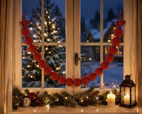 EDG Enzo De Gasperi Guirnalda Navideña con 20 Bolas Brillantes Rojas Ø8 cm L180 cm – Decoración de Navidad