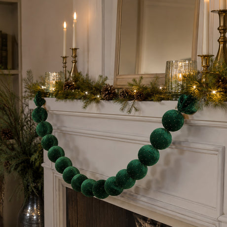 EDG Enzo De Gasperi Festón Navideño 20 Bolas Brillantes Verde Oscuro Ø8 cm L180 cm – Decoración de Navidad