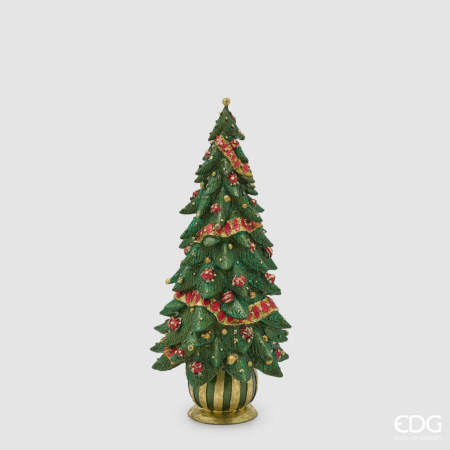 EDG Enzo De Gasperi Decoro Pino Decoglitter Verde Rosso H33 Ø15 cm – Decoración Navideña