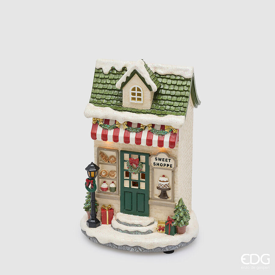 EDG Enzo De Gasperi Diorama Casetta Navideña Green Red con LED 17x12xH24 cm – Decoración Navideña