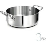 AGNELLI Casseruola Bassa Aluinox 3Ply Inox Lucido 24x9,5 Cm 2 Manici