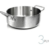 AGNELLI Cacerola Baja Martillada Aluinox 3 Ply 24x9,5 Cm con 2 Asas en Acero Inoxidable