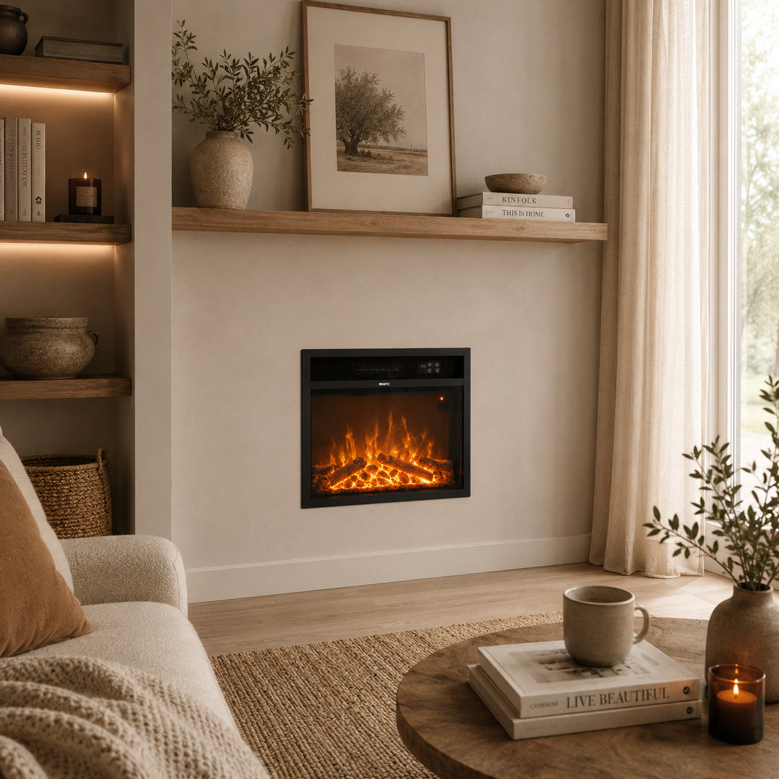 SINED Vulcano Chimenea Eléctrica Empotrable 49,5 x 60 x 15 cm – Chimenea Decorativa Moderna para Decoración del Hogar