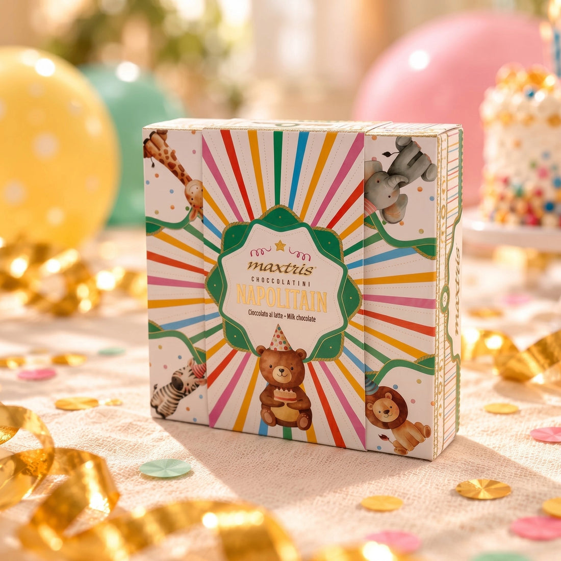Maxtris Box Napolitain Compleanno – Cioccolatini al Latte in Confezione Regalo 150 g
