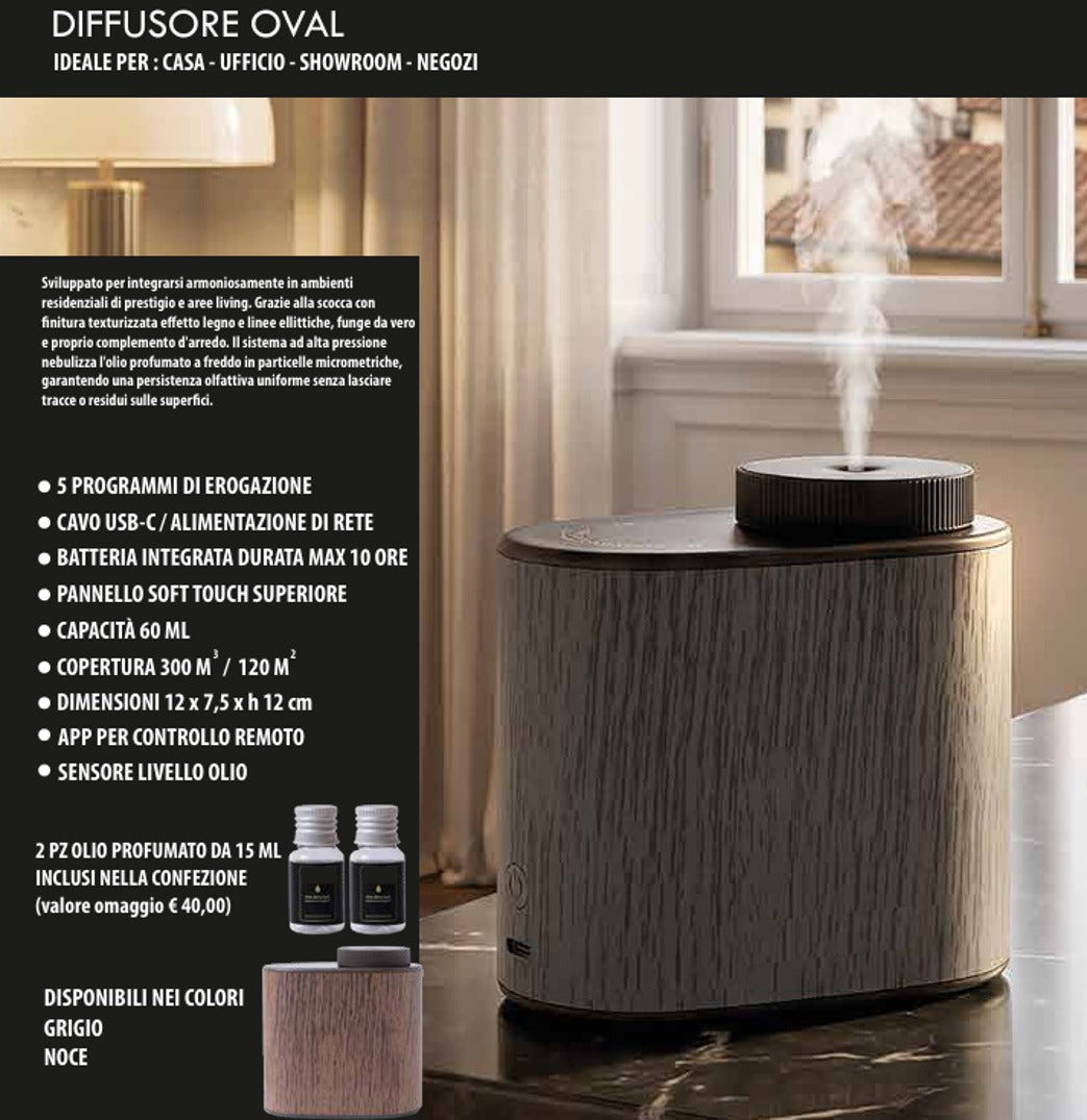 Dessenze Diffusore di Fragranze ad Alta Pressione Oval Grigio – Profumatore Ambiente Bacche Rosse