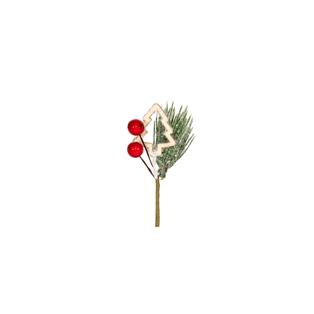 Piovaccari Pick Navideño con Árbol y Bayas H10 cm – Ramita Decorativa para Árbol de Navidad, Guirnaldas, Centros de Mesa y Composiciones Navideñas