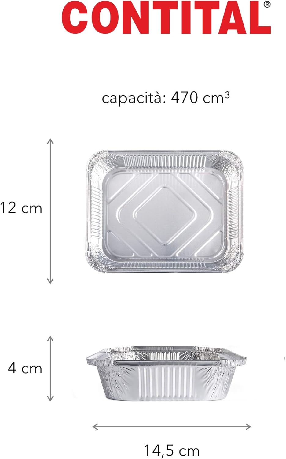 Contital Contenedor Aluminio 1 Porción 145 x 120 Mm H 40 Mm 100 Pz