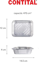 Contital Contenedor Aluminio 1 Porción 145 x 120 Mm H 40 Mm 100 Pz
