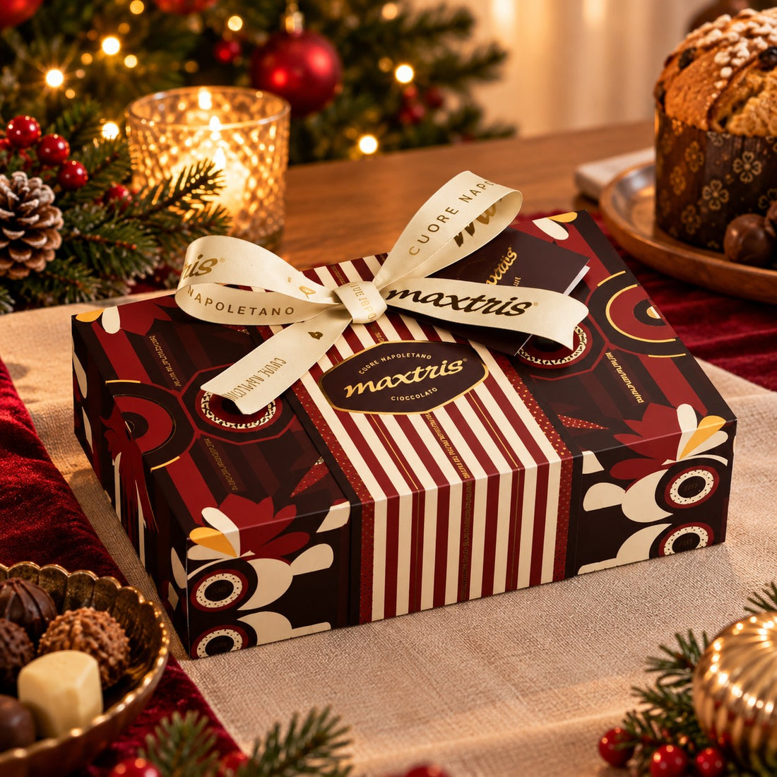 Maxtris Linea Regalo Caja Burdeos Chocolate Amargo 350 g – Caja Regalo con Chocolate Amargo para Fiestas y Ocasiones Especiales