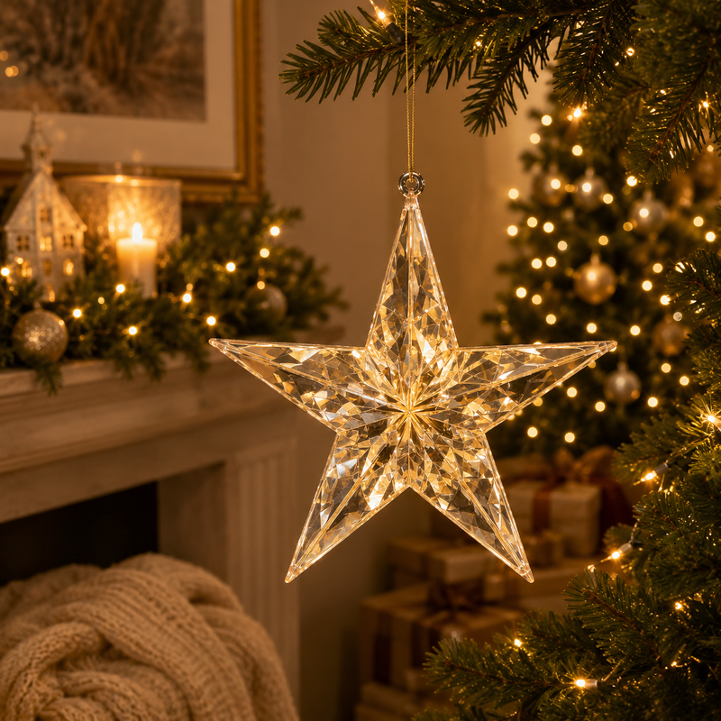 EDG Enzo De Gasperi Adorno Diamante Estrella Navideña para Colgar L 3,5 Cm D 13,5 Cm Pp Champagne