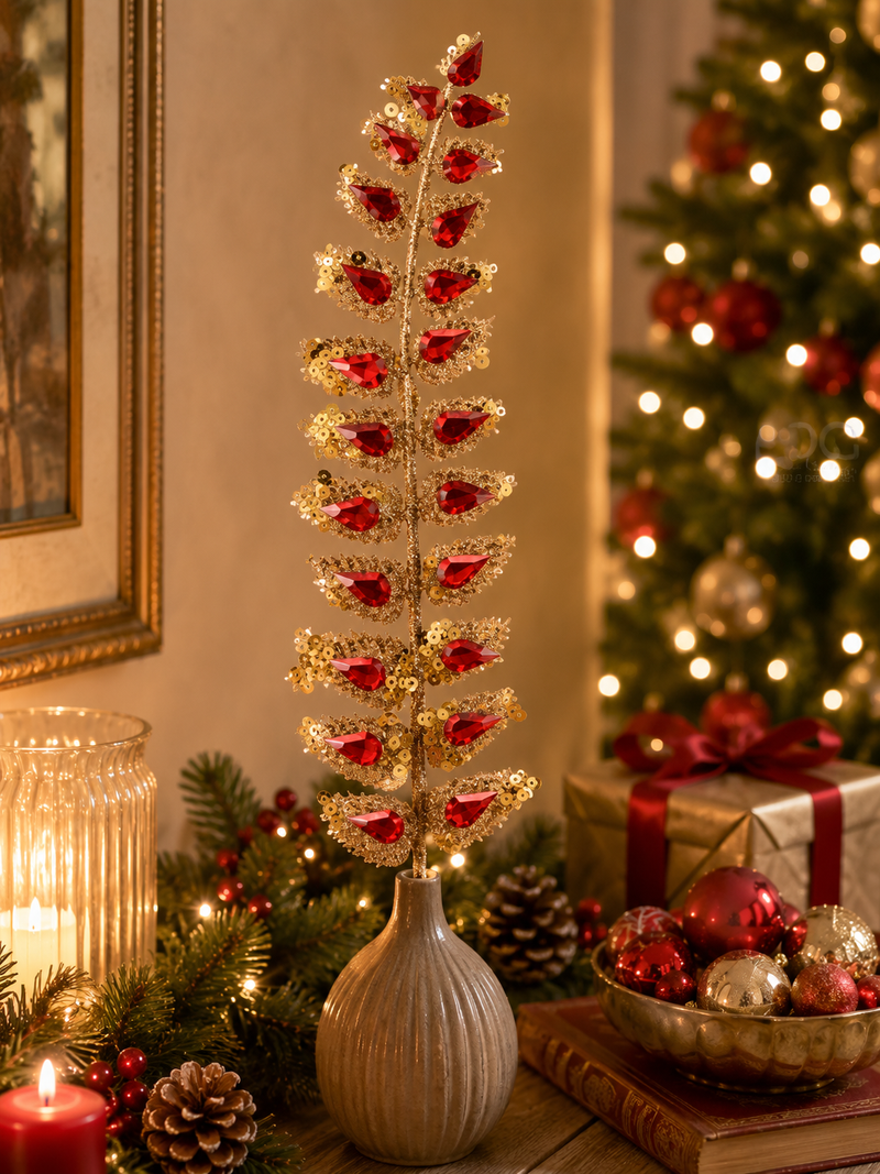 EDG Enzo De Gasperi Adorno Navideño Helecho Diamonds Pick H 25 Cm 23 Gemas Rojo