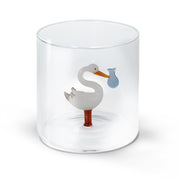 Vaso de Vidrio Borosilicato WD LifeStyle Cc 250 ml Decoración Cigüeña Fagotto Azul