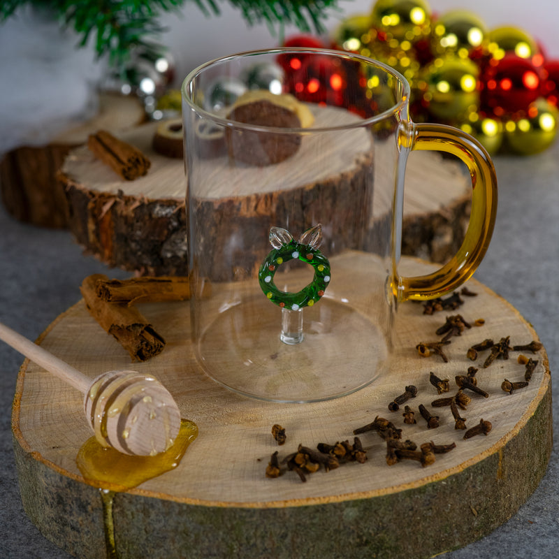 Taza WD LifeStyle Vidrio Borosilicato Cc 420 Ml Decoración Guirnalda Navideña
