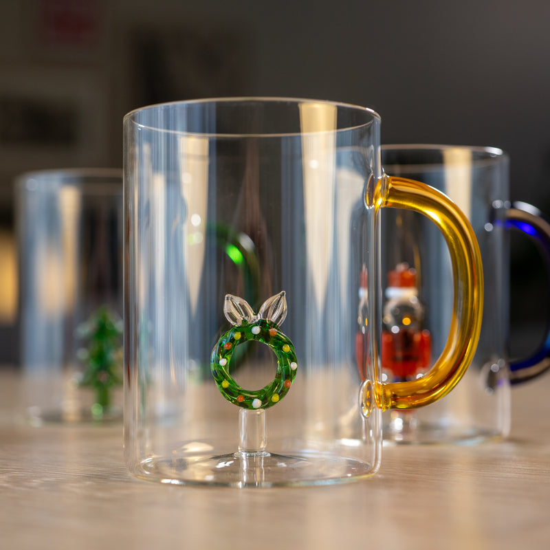 Taza WD LifeStyle Vidrio Borosilicato Cc 420 Ml Decoración Guirnalda Navideña