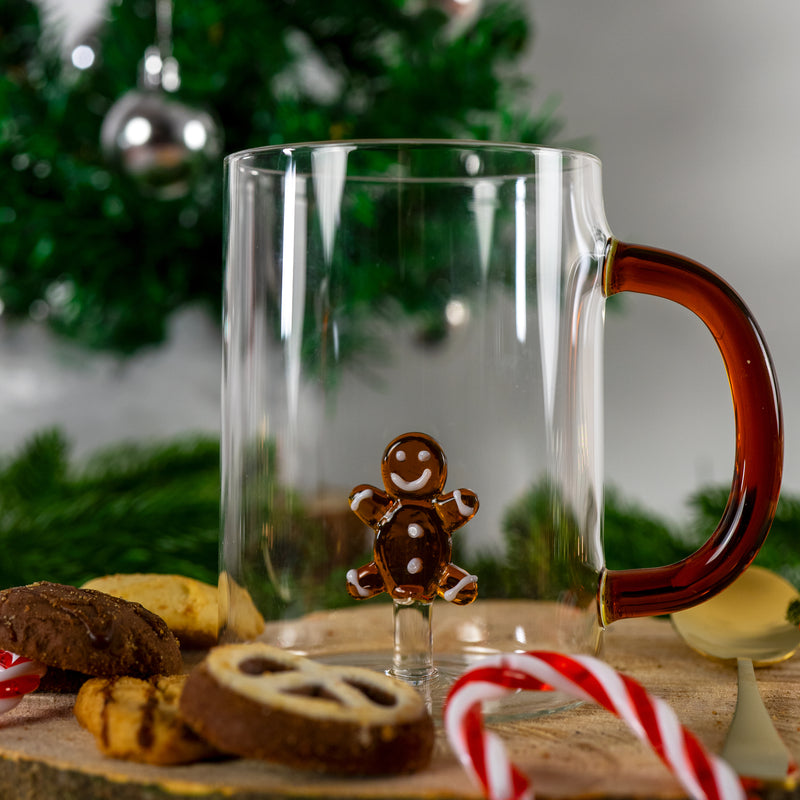 Taza de Vidrio Borosilicato WD LifeStyle Cc 420 Ml Decoración Muñeco Pan de Jengibre Navideño