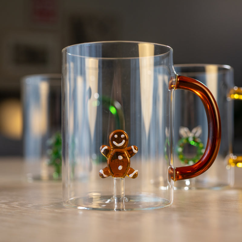 Taza de Vidrio Borosilicato WD LifeStyle Cc 420 Ml Decoración Muñeco Pan de Jengibre Navideño