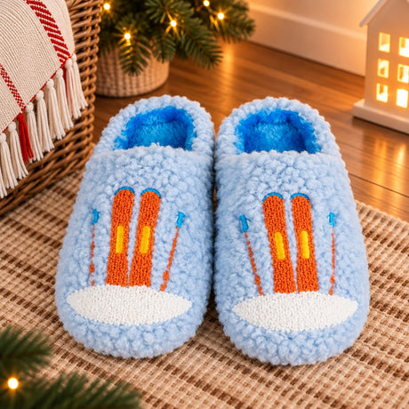 WD Lifestyle Pantuflas con Decoración Esquí Talla S/M – Pantuflas Invernales de Casa