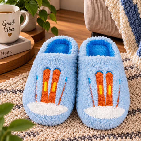 WD LifeStyle Pantuflas con Decoración Esquí Talla M/L – Pantuflas Invernales para Casa