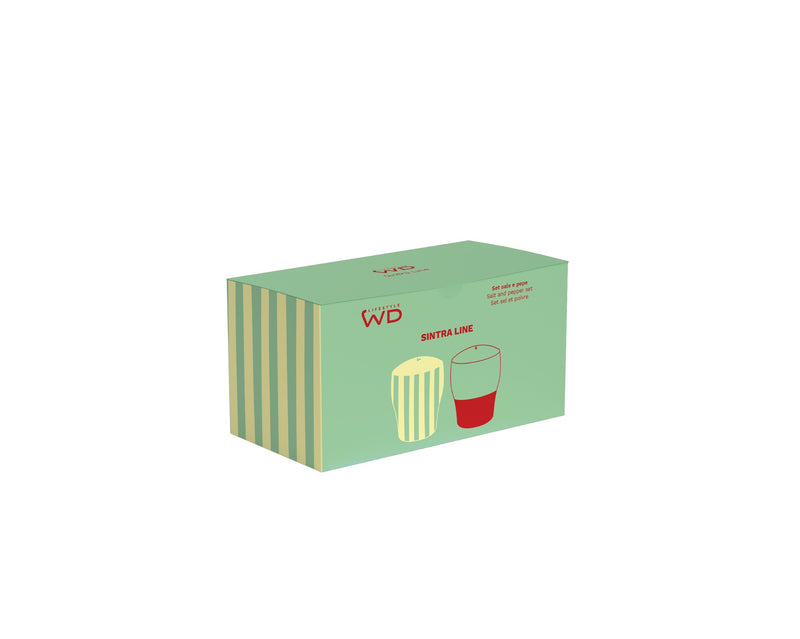 WD LifeStyle Set Salero y Pimentero en Gres 6,5 x 6,5 x 8 Cm Verde Amarillo Rojo