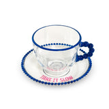 Juego WD LifeStyle 2 Tazas 230 ml en Vidrio con Platillo Decoración "Take it slow" y "Keep it chill" Rosa Azul