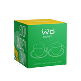 Juego WD LifeStyle 2 Tazas 230 ml en Vidrio con Plato Decoración "Good energy only" y "No bad days" Amarillo Verde