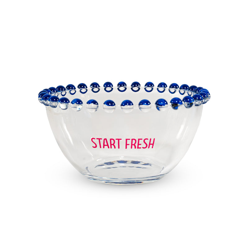 Set de 2 Cuencos de Vidrio WD LifeStyle 500 ml Decoración "Start Fresh" y "Full of Joy" Rosa Azul