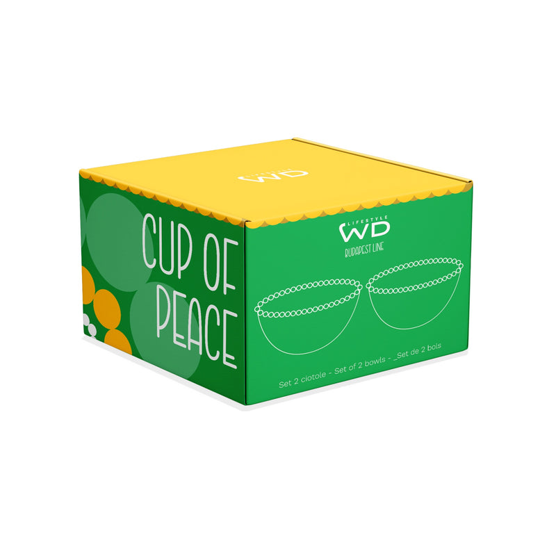 WD LifeStyle Set 2 Cuencos 500 Ml en Cristal Decoración "Cup of joy" y "Cup of peace" Amarillo Verde