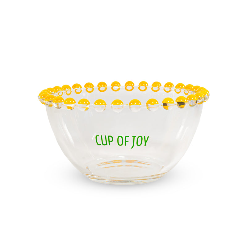 WD LifeStyle Set 2 Cuencos 500 Ml en Cristal Decoración "Cup of joy" y "Cup of peace" Amarillo Verde
