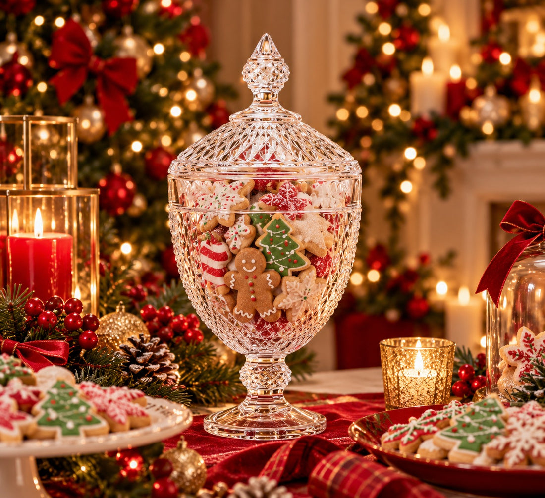 EDG Enzo De Gasperi Recipiente Navideño de vidrio efecto Cristal con pie h29 d15 Transparente