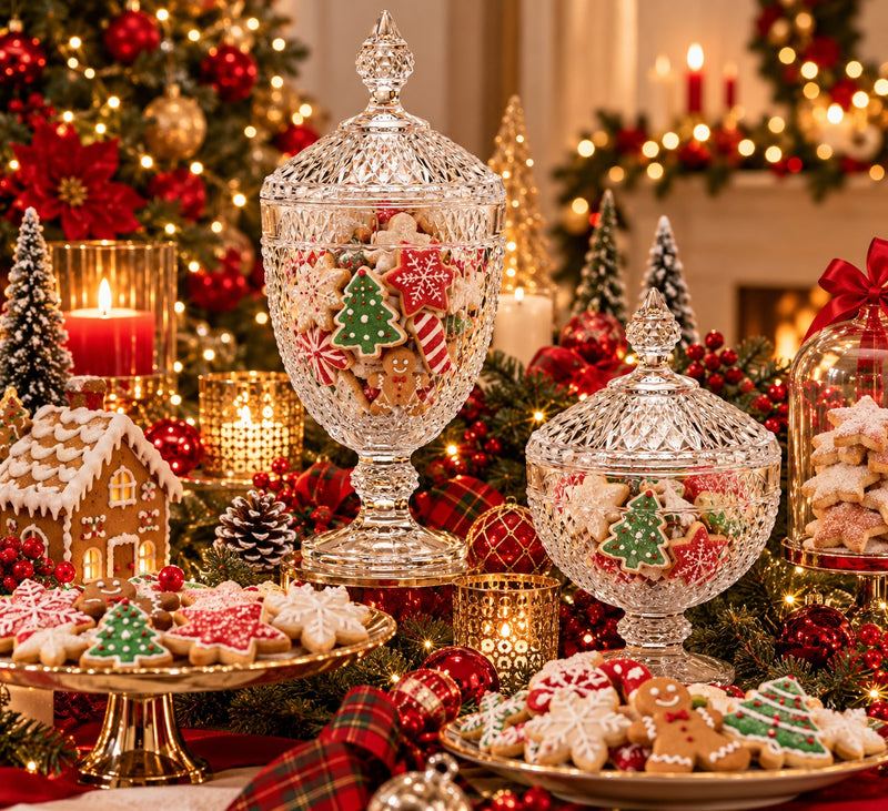 EDG Enzo De Gasperi Recipiente Navideño de vidrio efecto Cristal con pie h29 d15 Transparente