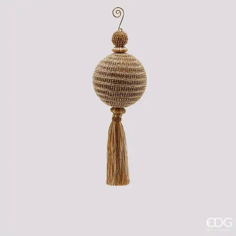 EDG Enzo De Gasperi Pallina di Natale in Tessuto con Diamanti e Nappa H27 cm Oro – Addobbo per Albero