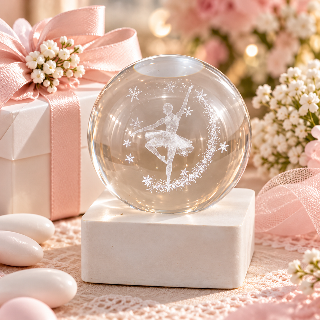 L'Arcolaio Lampada Decorativa Ballerina con Base Quadrata Bianca 6x6x8 cm – Elegante Idea Regalo e Decorazione per Casa