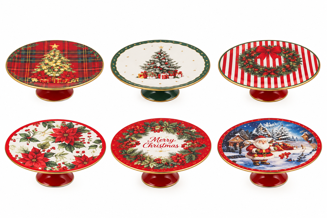 Ad Trend Bandeja con Pie Navideña Ø29 cm H10 cm – Bandeja Decorativa con Pie para Dulces, Tartas, Centro de Mesa y Mesa de Navidad, Modelos Surtidos 1 Ud