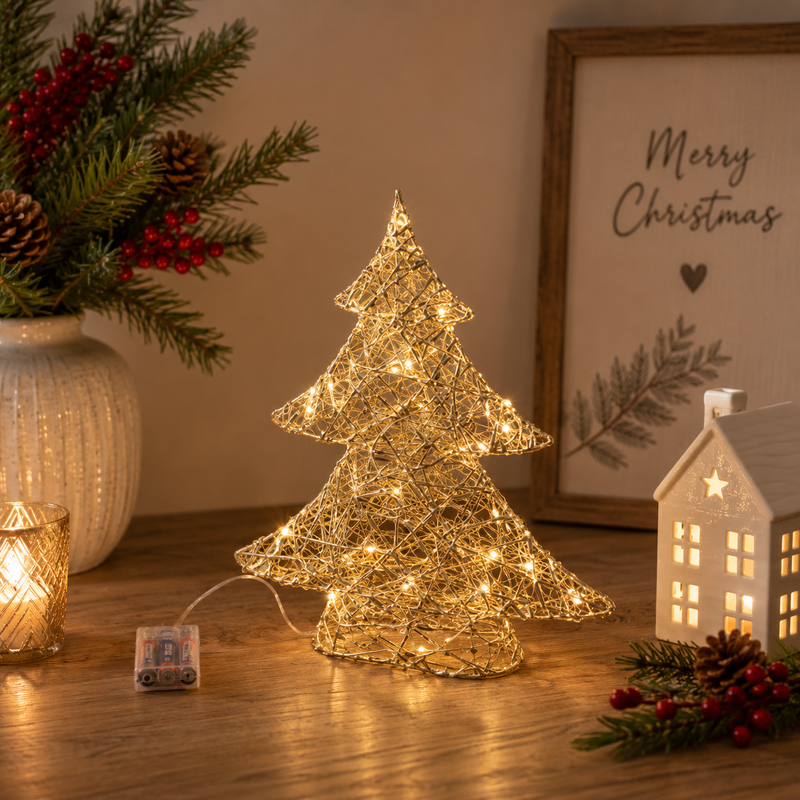 EDG Enzo De Gasperi Árbol de Navidad Led Trenzado 30 MicroLed H 40 Cm L 34 Cm L 10 Cm Ip20 Oro
