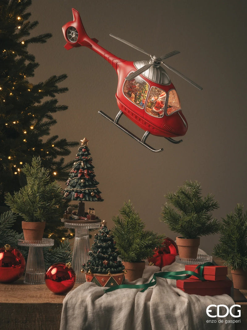 EDG Enzo De Gasperi Decoración Navideña Helicóptero Alt 23 Cm Long 47 Cm Anch 10,5 Cm Música Mov. Led Rojo