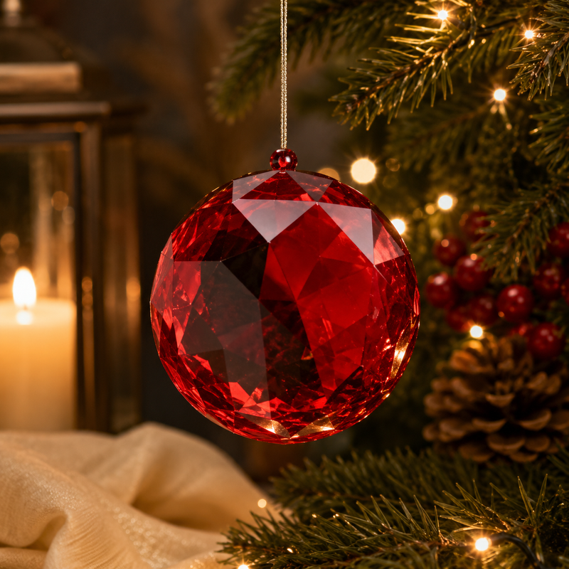 EDG Enzo De Gasperi Adorno Diamante Redondo Navideño para Colgar D 16 Cm L 8,5 Cm Pp Rojo