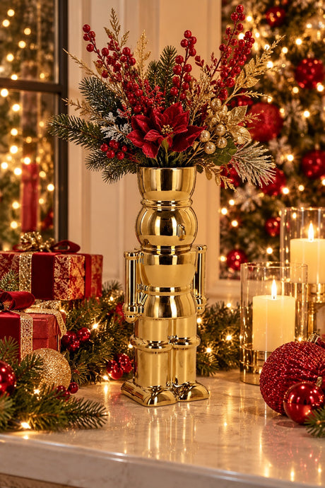 Bizzotto Jarrón Navideño Walker Soldatino H 28 Cm 12 x 9 Cm Cerámica Oro