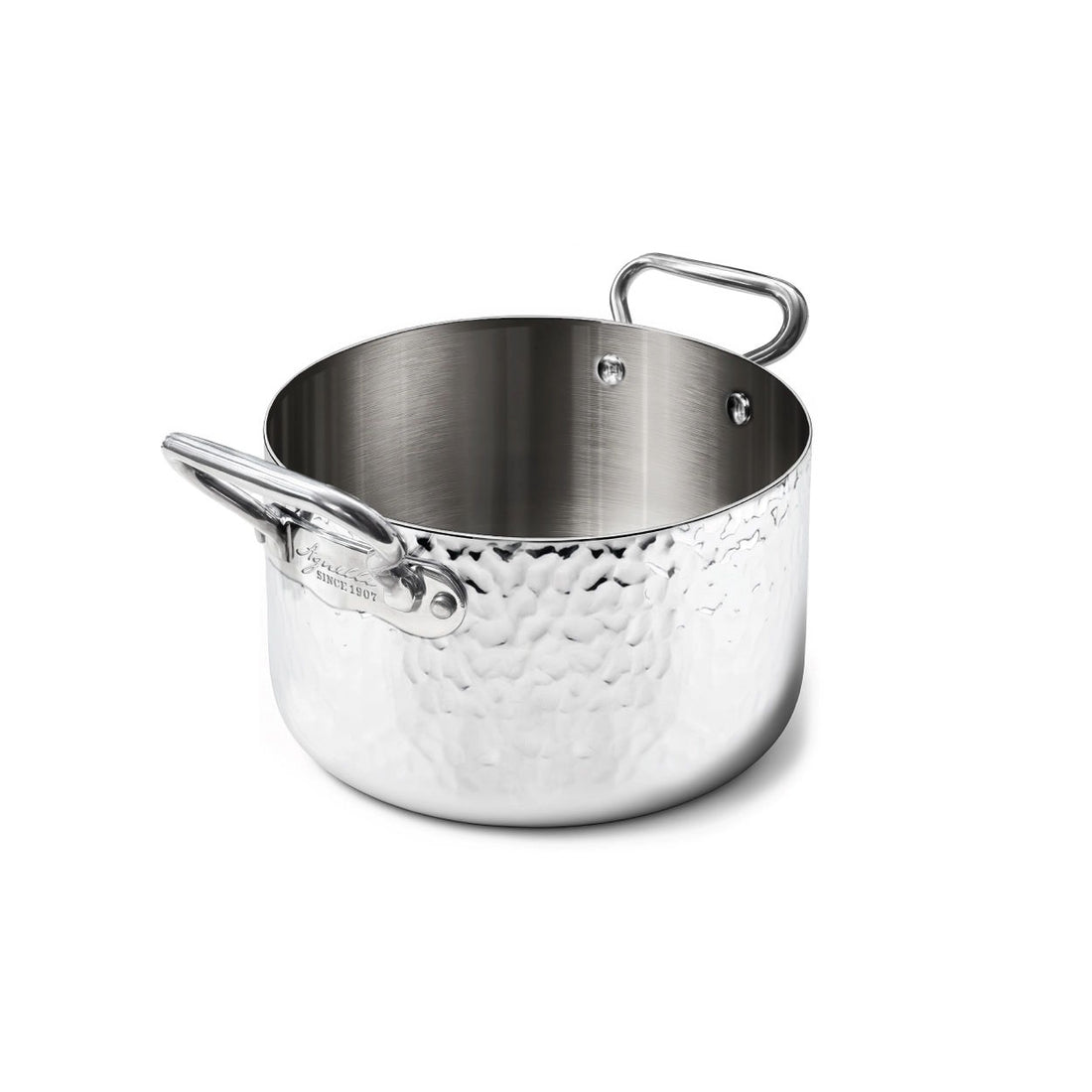 AGNELLI Cazuela Alta Martillada Aluinox 3 Ply 20x14 Cm con 2 Asas de Acero Inoxidable