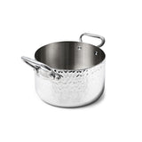 AGNELLI Casseruola Alta Martellato Aluinox 3 Ply 20x14 Cm con 2 Maniglie in Acciaio Inox