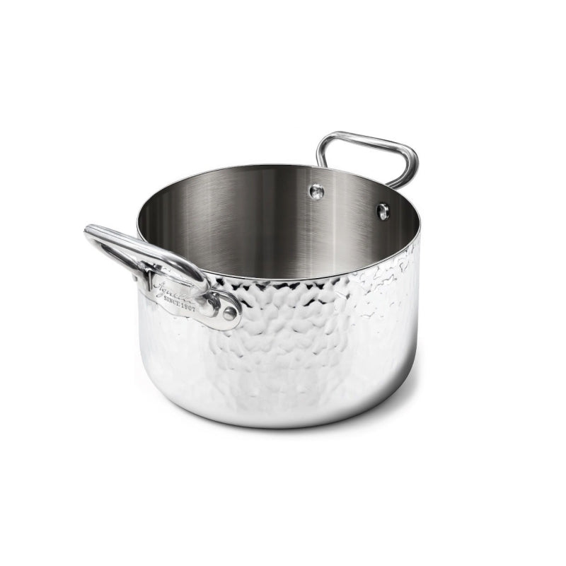 AGNELLI Cacerola Alta Martillada Aluinox 3 Ply 24x16 Cm con 2 Asas de Acero Inoxidable