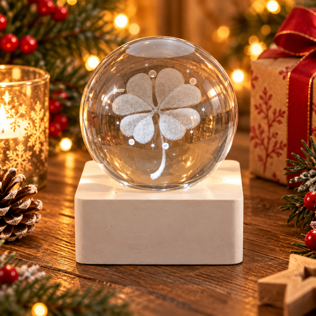 L'Arcolaio Lampada Decorativa Quadrifoglio con Base Quadrata Bianca 6x6x8 cm – Elegante Idea Regalo e Decorazione per Casa