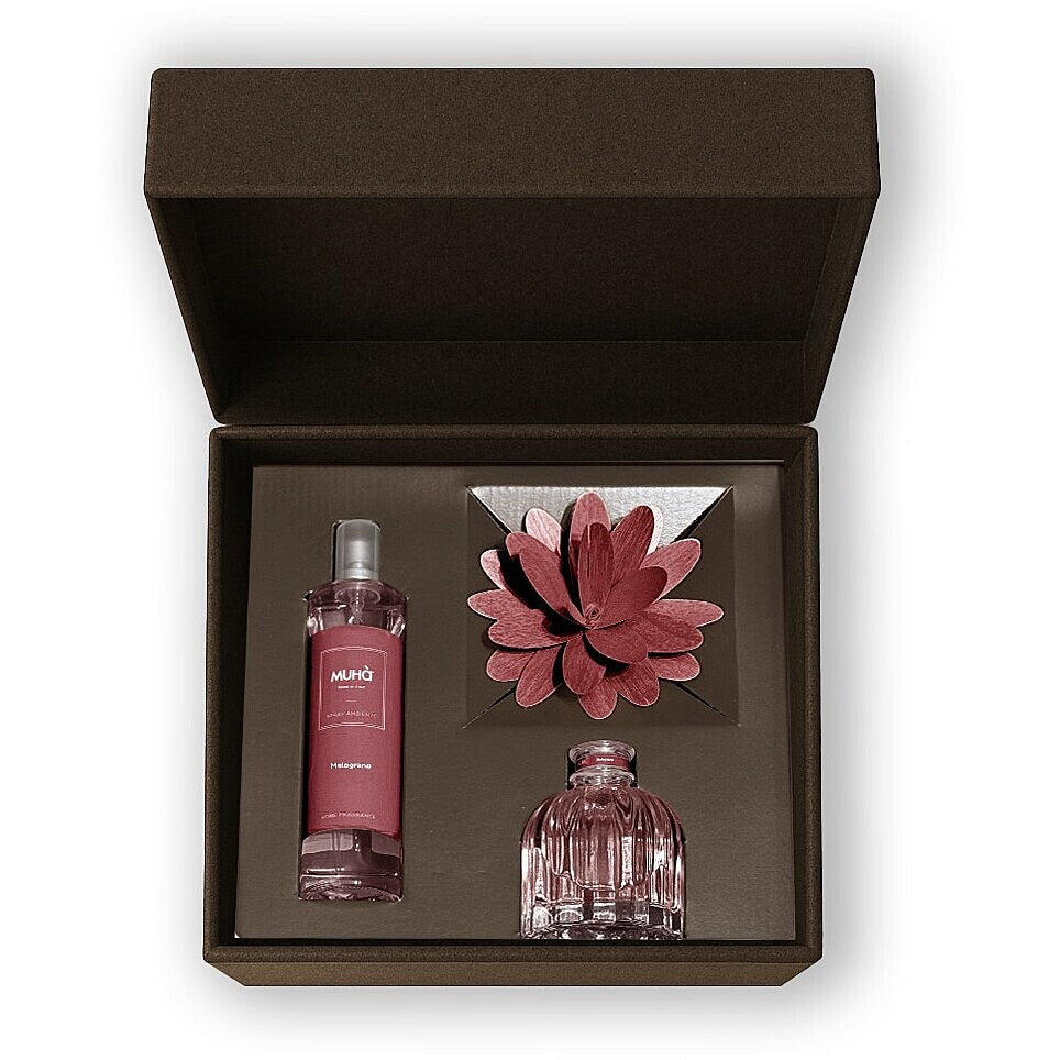 Muhà Confezione Regalo Diffusore Flower Melograno + Spray 100 ml – Idea Regalo Natale
