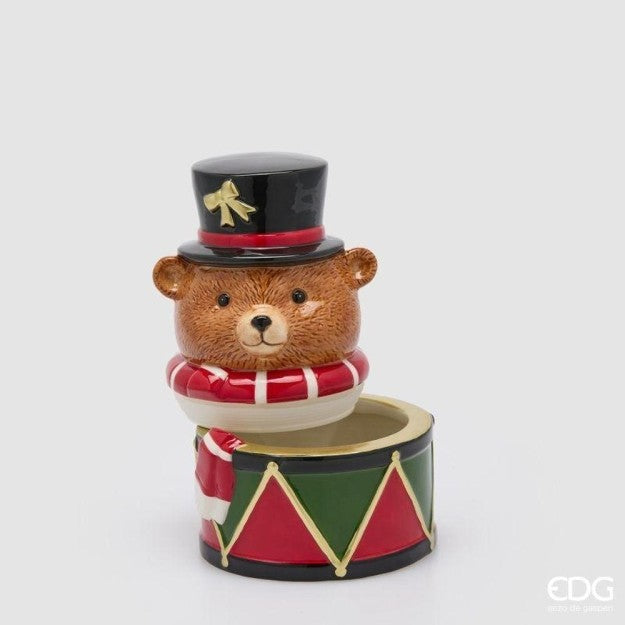 EDG Enzo De Gasperi Contenitore Natalizio Orso con Sciarpa H24x16,5x16 cm Verde Rosso – Decorazione di Natale