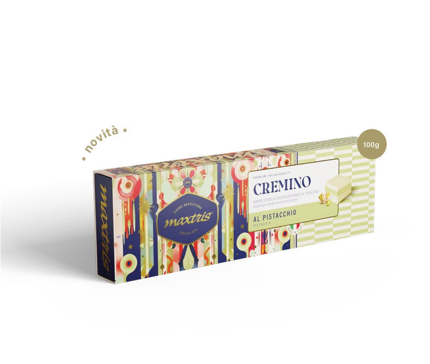 Maxtris Cremino Pistacchio Astuccio 100 g – Cioccolatini Cremini al Pistacchio e Cioccolato Bianco per Feste e Idea Regalo di Natale