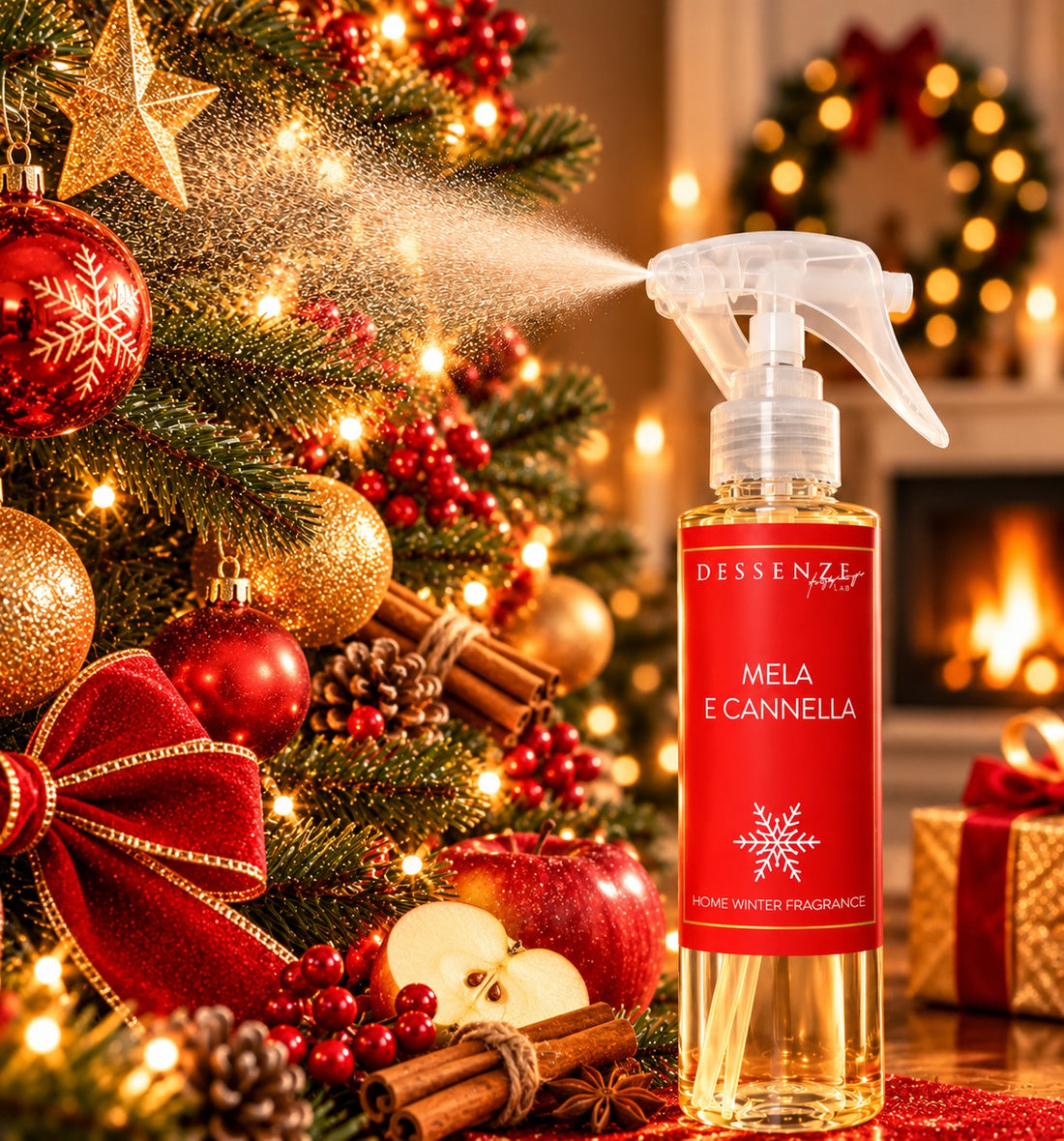 DESSENZE Perfume para Árbol de Navidad Christmas Spray Manzana y Canela 100 ml – Spray Aromático Navideño