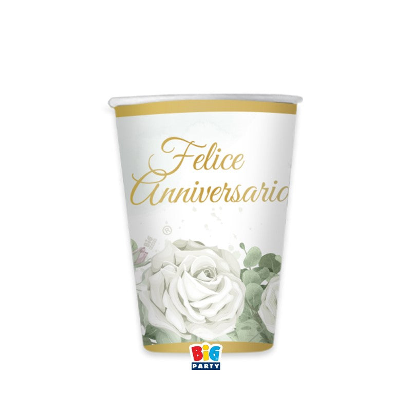 big party big party bicchieri carta felice anniversario eucalipto 250 cc bianco verde ean 8020834761917