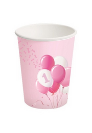 Bigiemme Vaso Papel 250 ml 1er Cumpleaños Globos Rosa 8 Pz