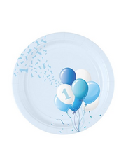 Bigiemme Plato Papel D 18 Cm 1 Cumpleaños Globos Azul Paq 8 Uds