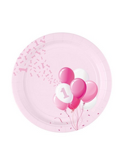 Bigiemme Plato Papel D 18 Cm 1 Cumpleaños Globos Rosa Paq 8 Uds